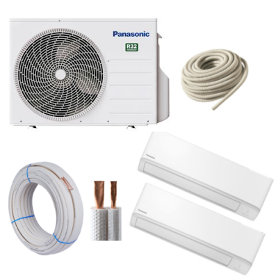 Unité extérieure / interieur Gamme Multi Split Z Deluxe 2x1 de 4,1kW - R32 / U. int Gamme TZ Blanc 3,5 kW et 2,5 Kw + condansat 30 m et cuivres 1/4 3/8 2X20 M - 400x400px
